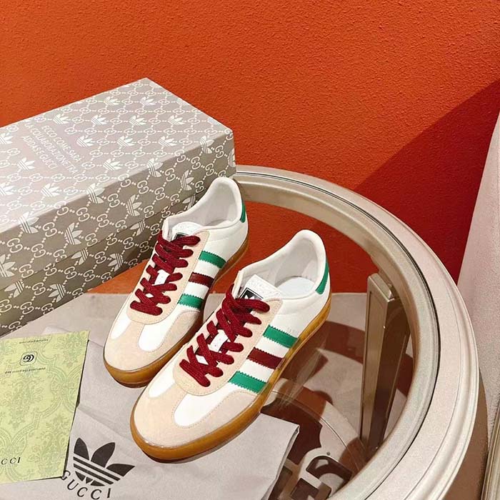 G*u*i unisex adidas x G*u*i gazelle sneaker white leather oatmeal suede low heel