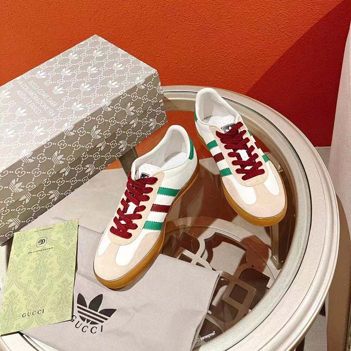 G*u*i unisex adidas x G*u*i gazelle sneaker white leather oatmeal suede low heel