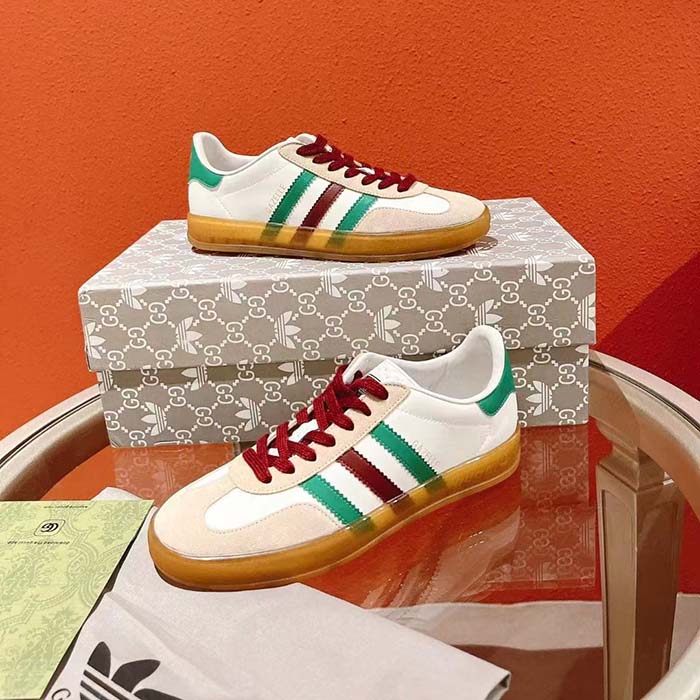 G*u*i unisex adidas x G*u*i gazelle sneaker white leather oatmeal suede low heel