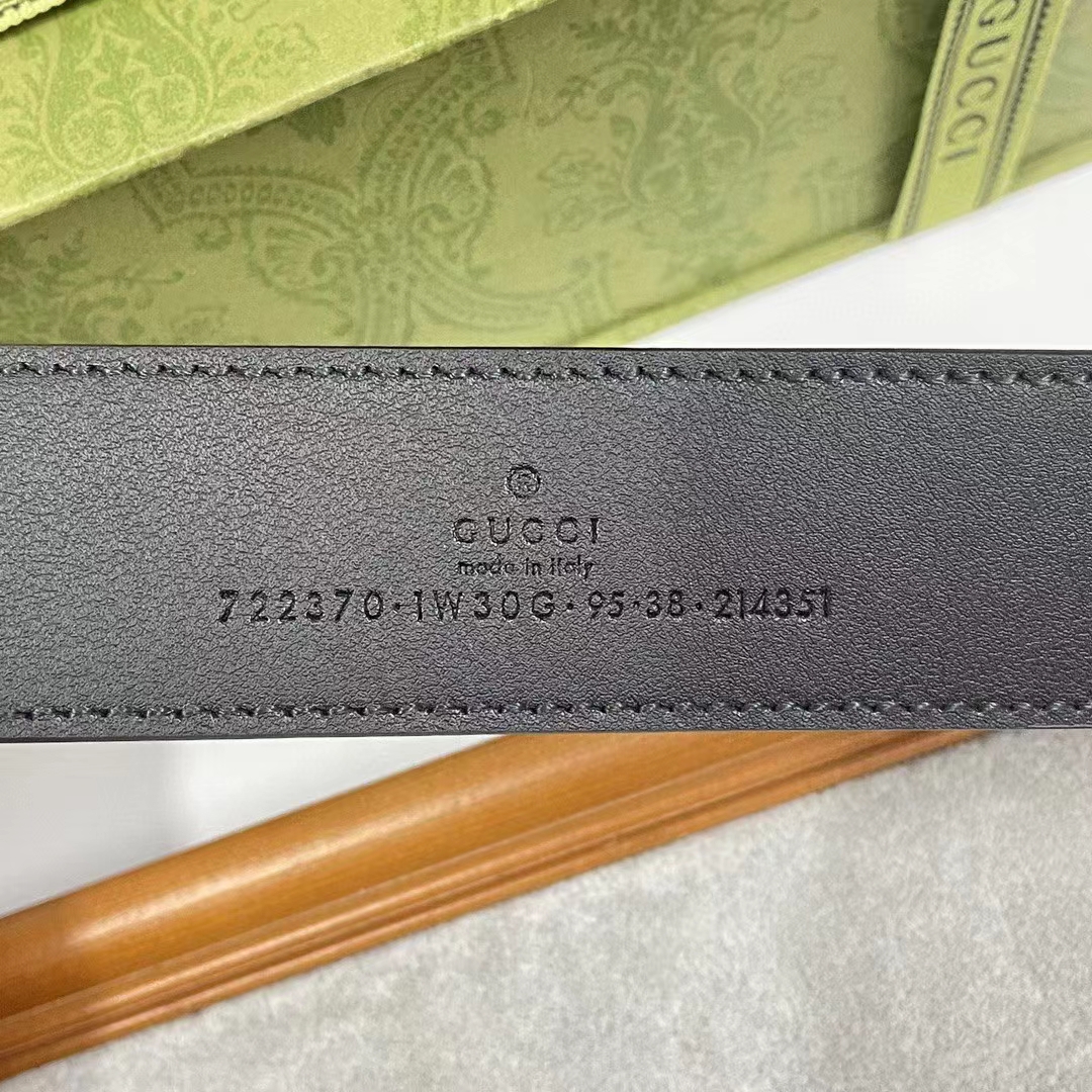 G*u*i unisex belt rectangular buckle black gg supreme canvas 3.6 cm width