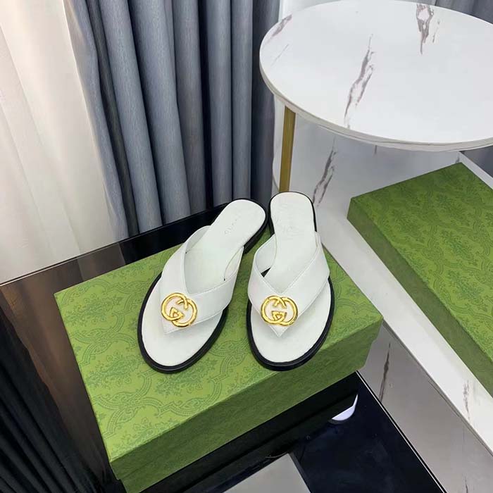 G*u*i unisex gg interlocking g thong sandal white leather flat