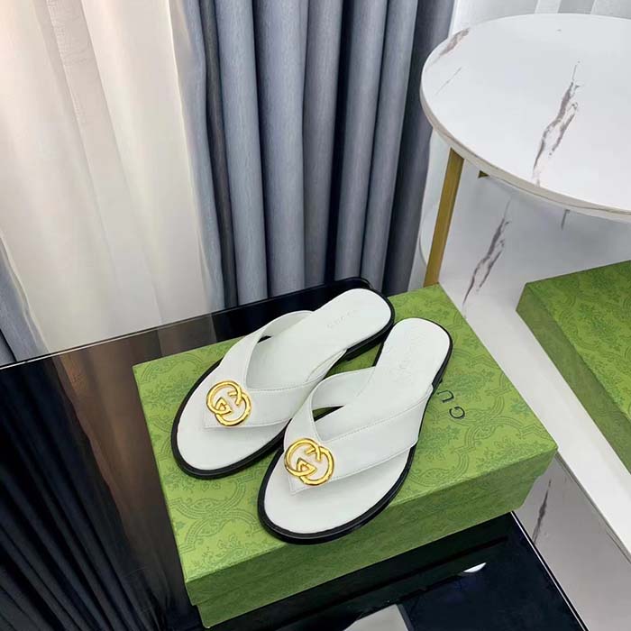 G*u*i unisex gg interlocking g thong sandal white leather flat