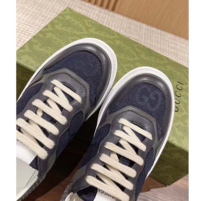 G*u*i unisex gg lace up sneaker grey leather blue black gg canvas