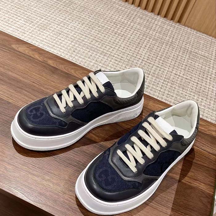 G*u*i unisex gg lace up sneaker grey leather blue black gg canvas