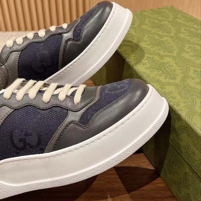 G*u*i unisex gg lace up sneaker grey leather blue black gg canvas