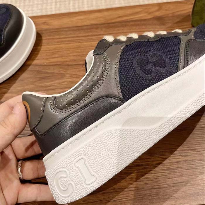 G*u*i unisex gg lace up sneaker grey leather blue black gg canvas