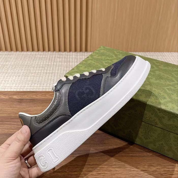 G*u*i unisex gg lace up sneaker grey leather blue black gg canvas