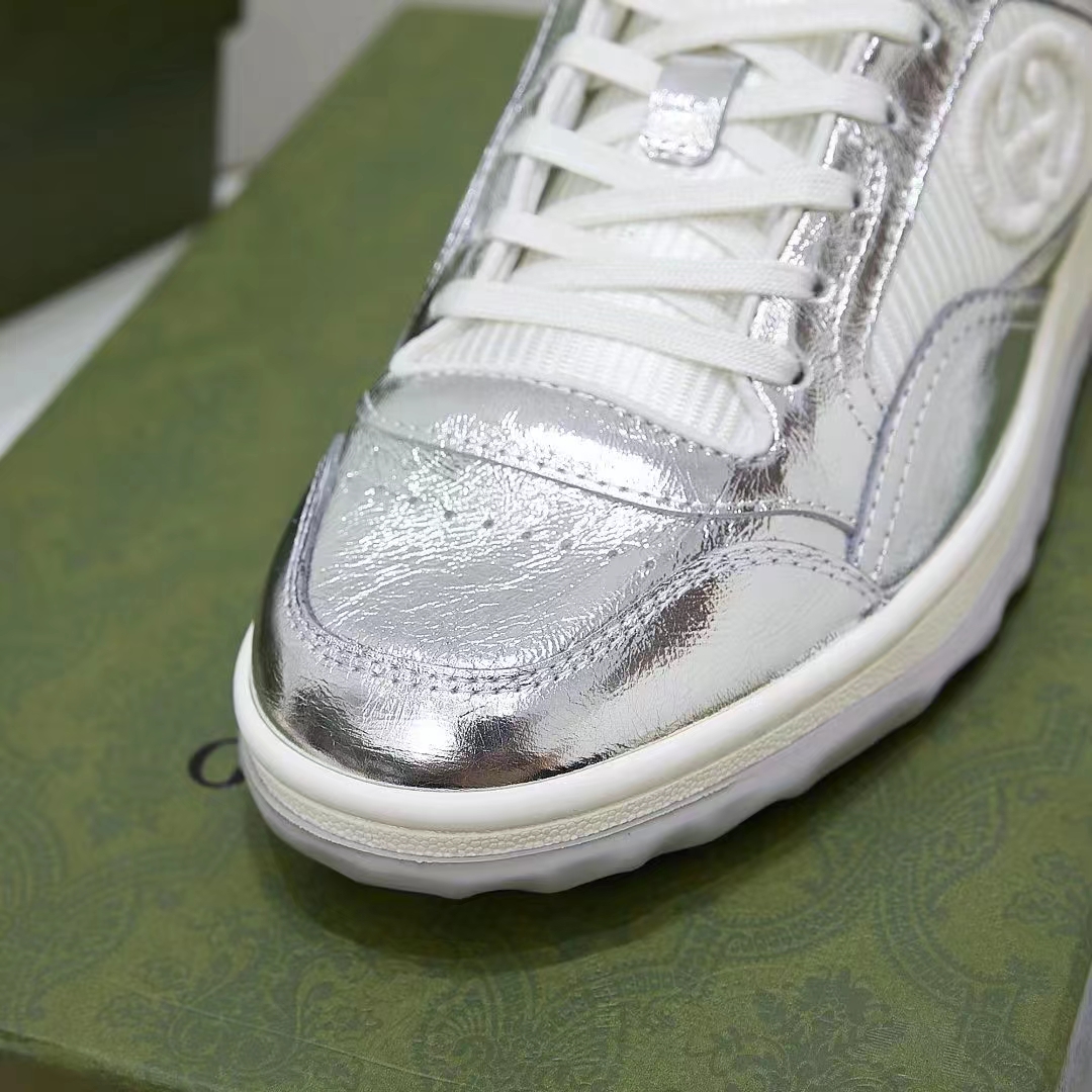 G*u*i unisex gg mac80 sneaker metallic silver leather round toe rubber flat