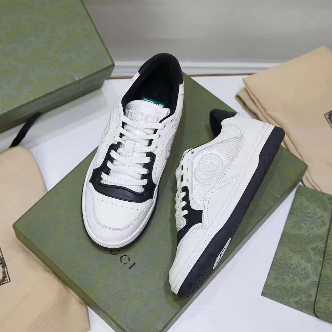 G*u*i unisex gg mac80 sneaker off white black leather round toe rubber flat