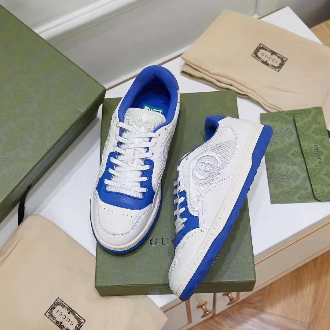 G*u*i unisex gg mac80 sneaker off white blue leather round toe rubber flat