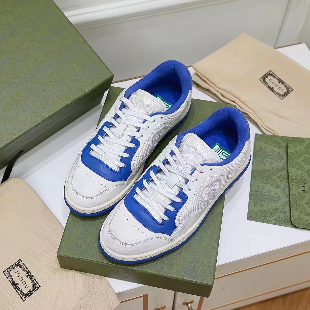 G*u*i unisex gg mac80 sneaker off white blue leather round toe rubber flat