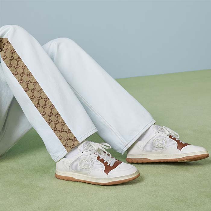 G*u*i unisex gg mac80 sneaker off white brown leather round toe rubber flat