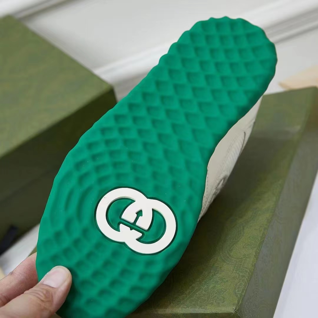 G*u*i unisex gg mac80 sneaker off white green leather round toe rubber flat