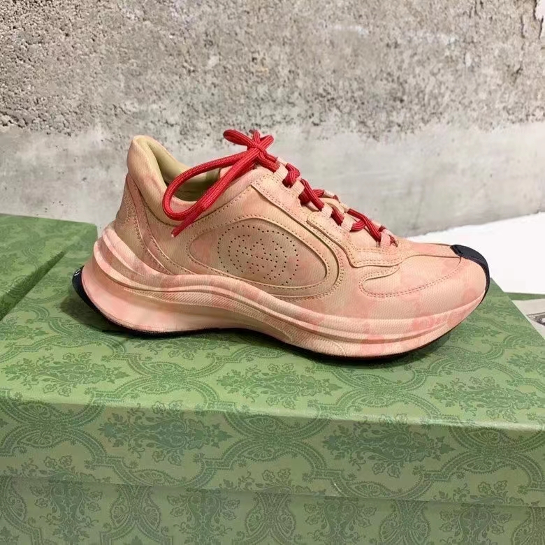 G*u*i unisex gg run sneaker beige hibiscus red leather gg water transfer print