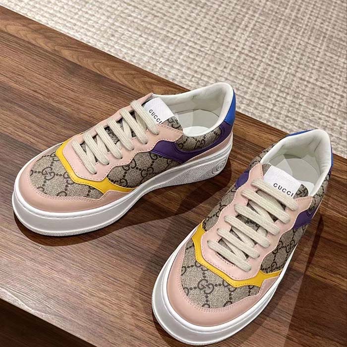 G*u*i unisex gg sneaker beige ebony gg supreme canvas mid 5.6 cm heel