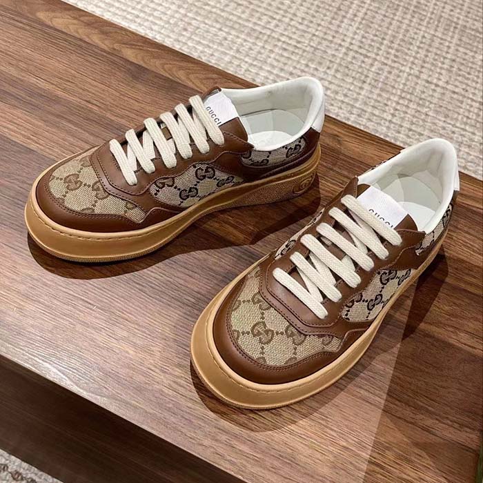 G*u*i unisex gg sneaker beige ebony orignal gg canvas lace-up closure rubber