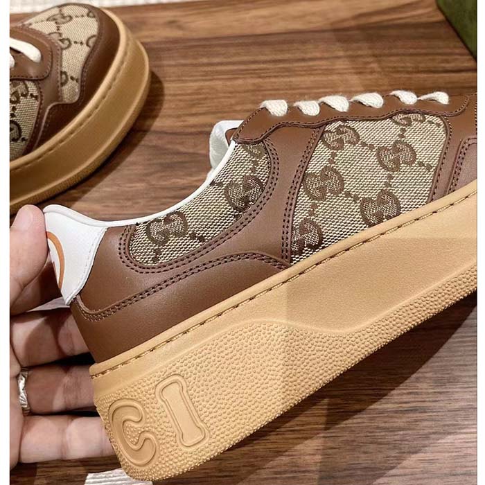 G*u*i unisex gg sneaker beige ebony orignal gg canvas lace-up closure rubber