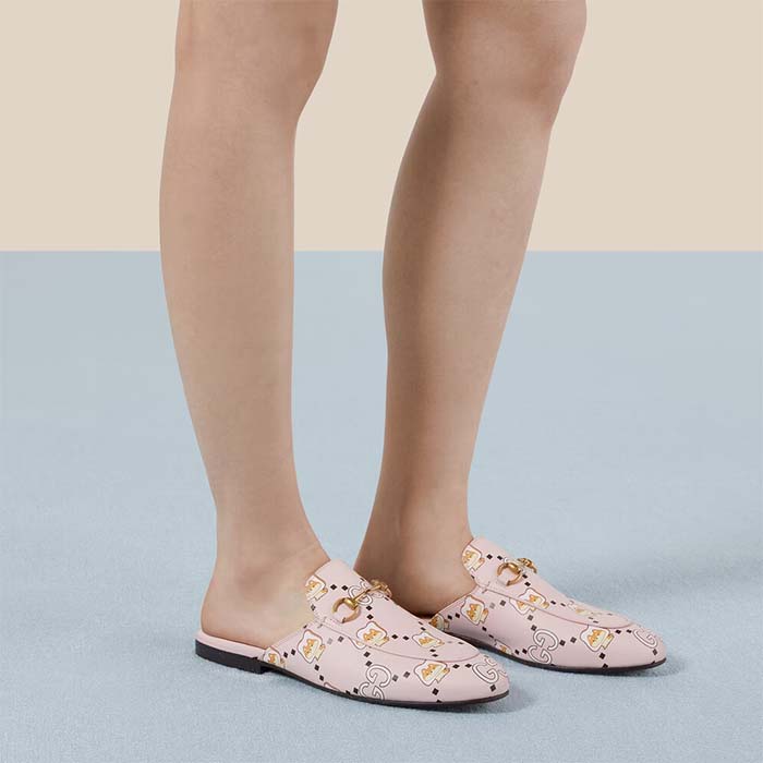 G*u*i women gg animal princetown slipper light pink leather horsebit flat