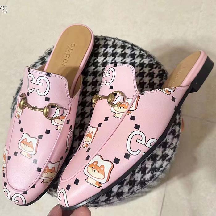 G*u*i women gg animal princetown slipper light pink leather horsebit flat