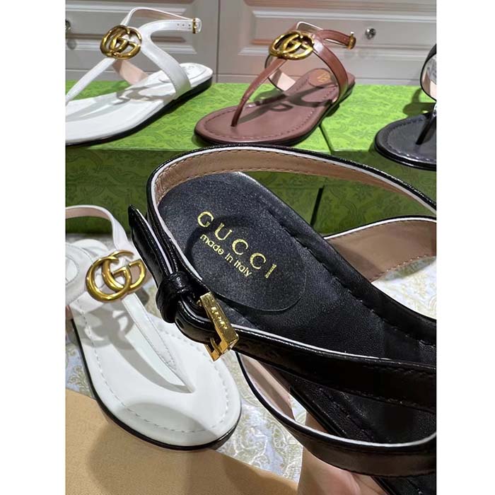G*u*i women gg double g thong sandal black leather flat 0.5 cm heel