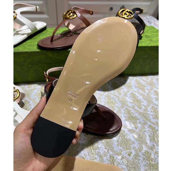 G*u*i women gg double g thong sandal black leather flat 0.5 cm heel