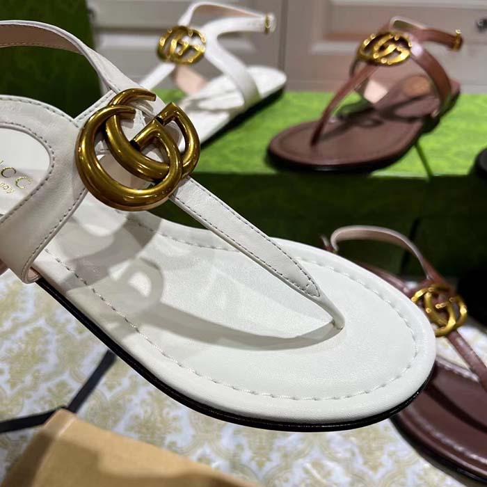 G*u*i women gg double g thong sandal white leather flat 0.5 cm heel