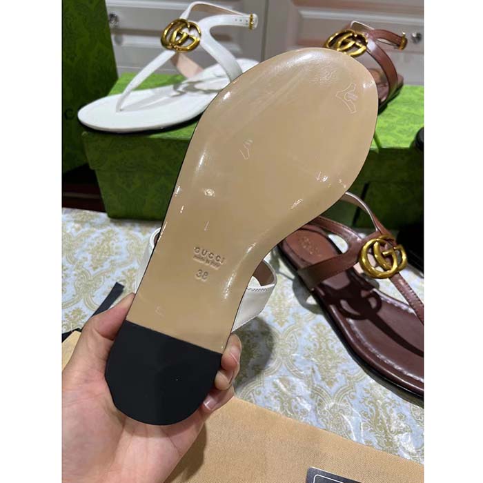 G*u*i women gg double g thong sandal white leather flat 0.5 cm heel