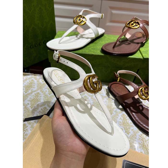 G*u*i women gg double g thong sandal white leather flat 0.5 cm heel
