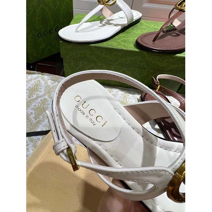 G*u*i women gg double g thong sandal white leather flat 0.5 cm heel