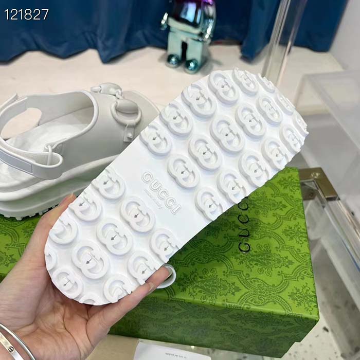 G*u*i women gg horsebit platform sandal white rubber velcro strap closure