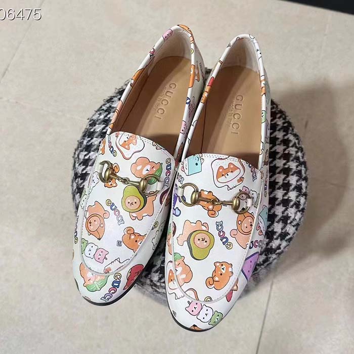 G*u*i women gg jordaan animal print loafer white leather flat
