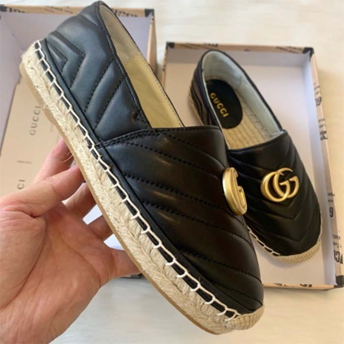 G*u*i women gg shoes espadrilles leather loafer low heel-black