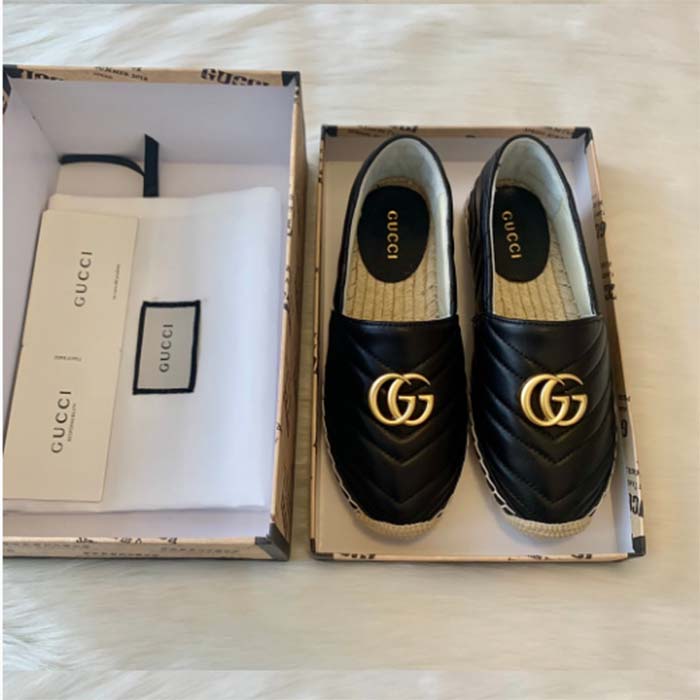 G*u*i women gg shoes espadrilles leather loafer low heel-black