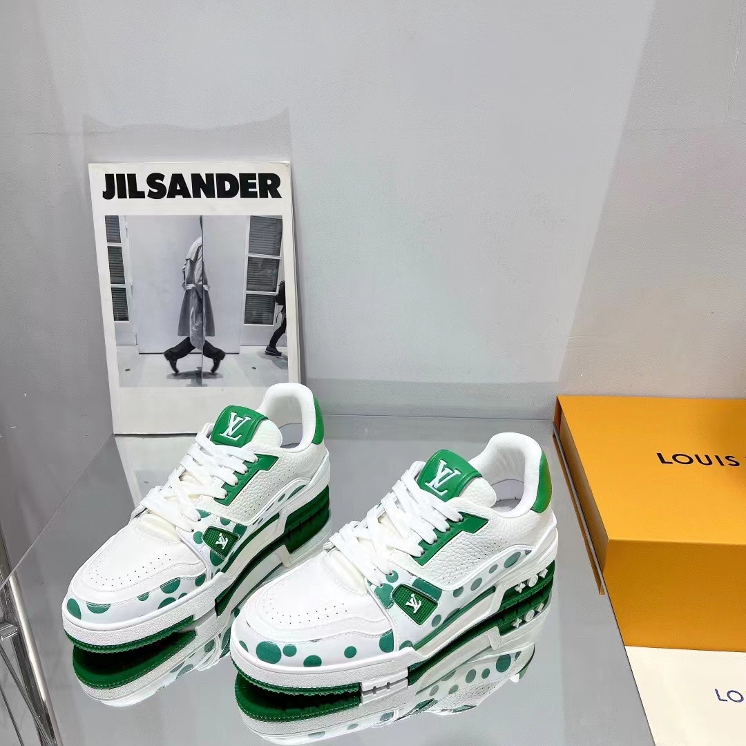 Louis Vuitton LV Unisex LV x YK LV Trainer Sneaker Green Calf Leather Rubber