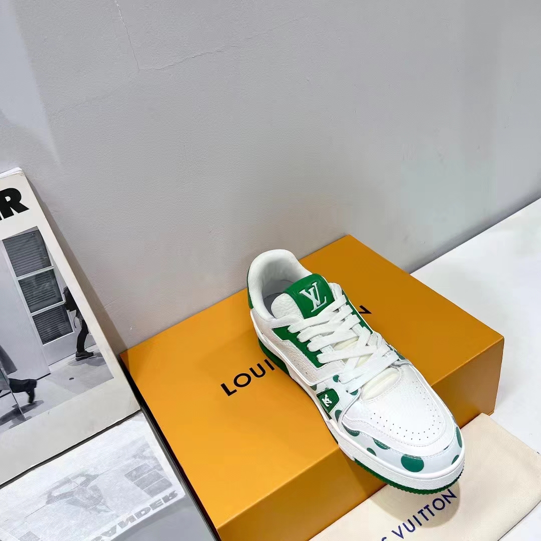 Louis Vuitton LV Unisex LV x YK LV Trainer Sneaker Green Calf Leather Rubber