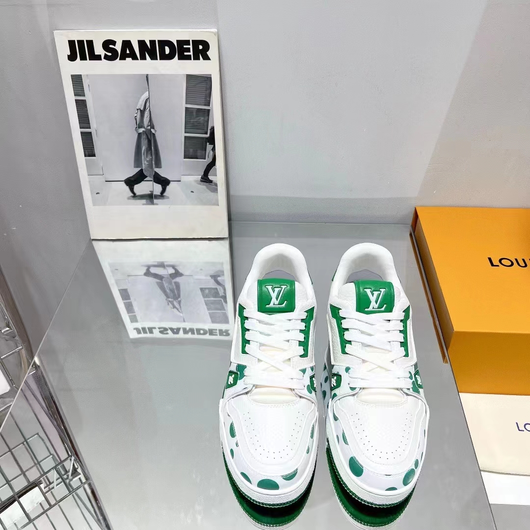 Louis Vuitton LV Unisex LV x YK LV Trainer Sneaker Green Calf Leather Rubber