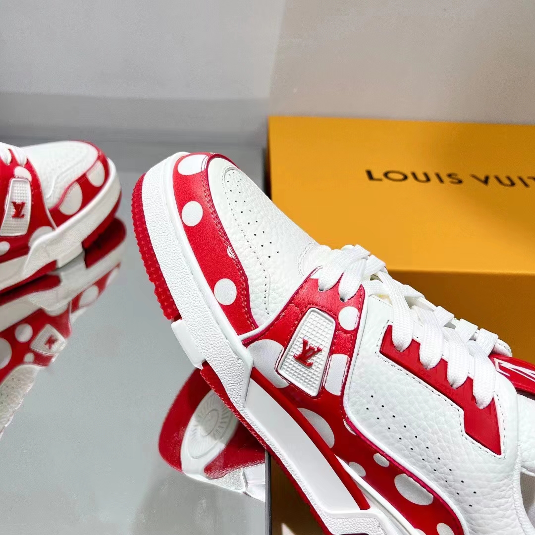 Louis Vuitton LV Unisex LV x YK LV Trainer Sneaker Red Calf Leather Rubber