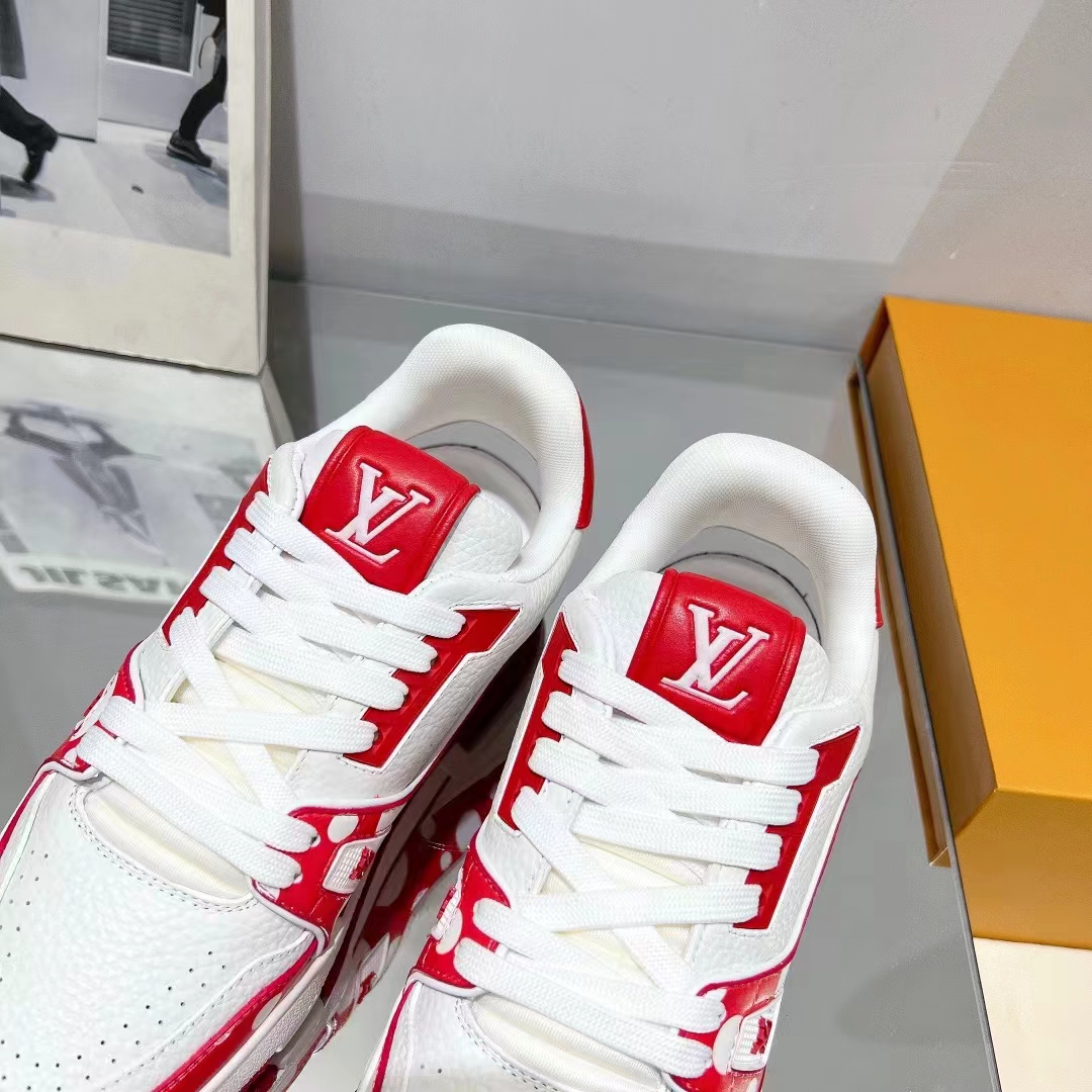 Louis Vuitton LV Unisex LV x YK LV Trainer Sneaker Red Calf Leather Rubber