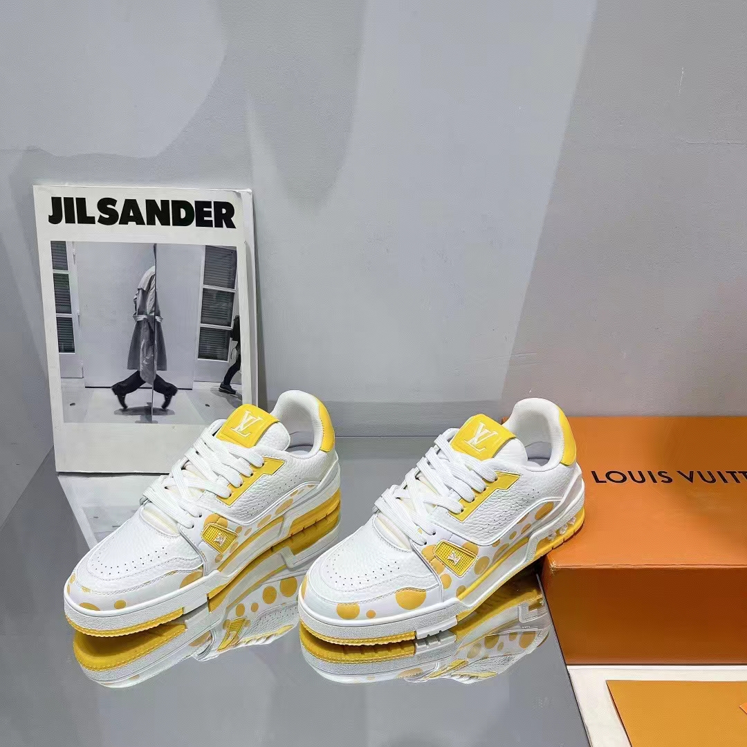 Louis Vuitton LV Unisex LV x YK LV Trainer Sneaker Yellow Calf Leather Rubber