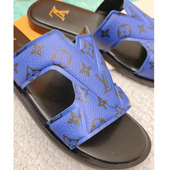 Louis Vuitton LV Unisex Oasis Mule Blue Monogram Grained Calf Leather Rubber