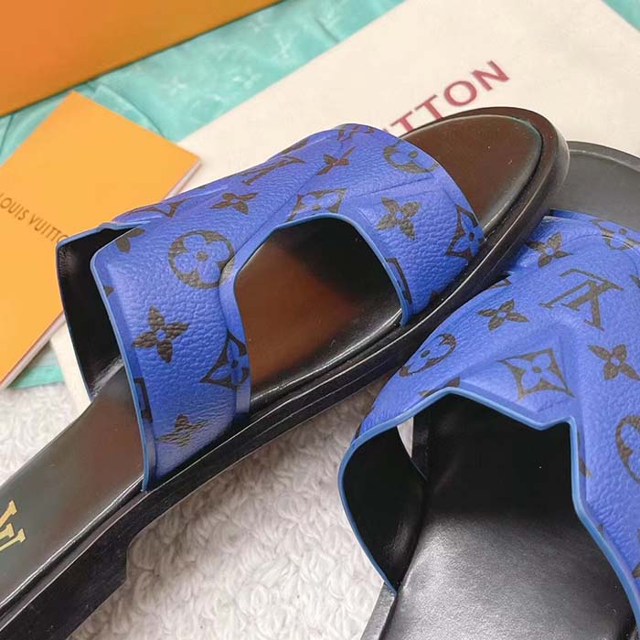 Louis Vuitton LV Unisex Oasis Mule Blue Monogram Grained Calf Leather Rubber