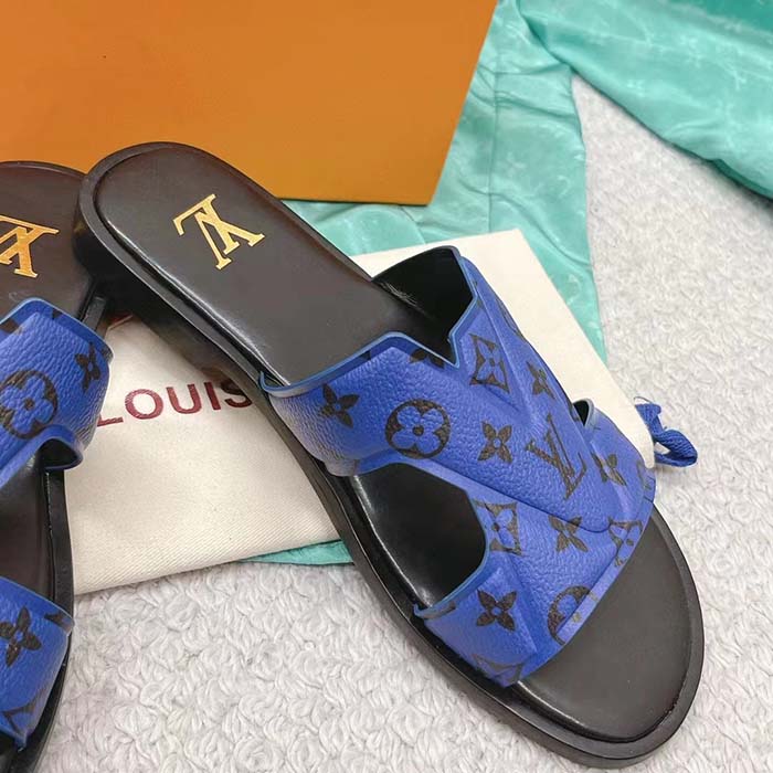 Louis Vuitton LV Unisex Oasis Mule Blue Monogram Grained Calf Leather Rubber