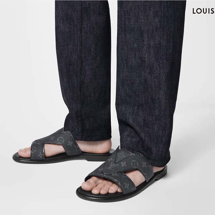 Louis Vuitton LV Unisex Oasis Mule Eclipse Black Monogram Grained Calf Leather Rubber