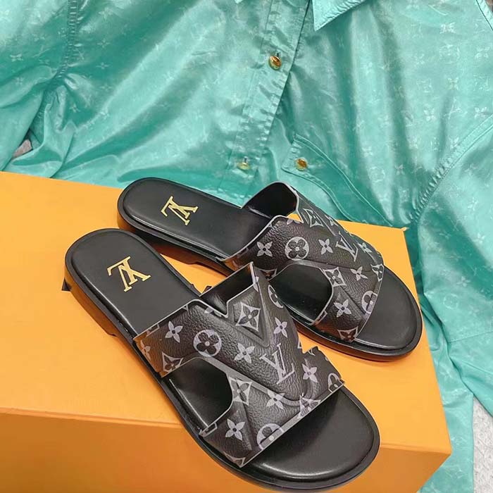 Louis Vuitton LV Unisex Oasis Mule Eclipse Black Monogram Grained Calf Leather Rubber
