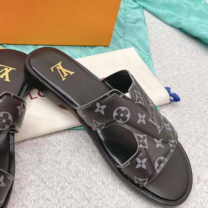 Louis Vuitton LV Unisex Oasis Mule Eclipse Black Monogram Grained Calf Leather Rubber