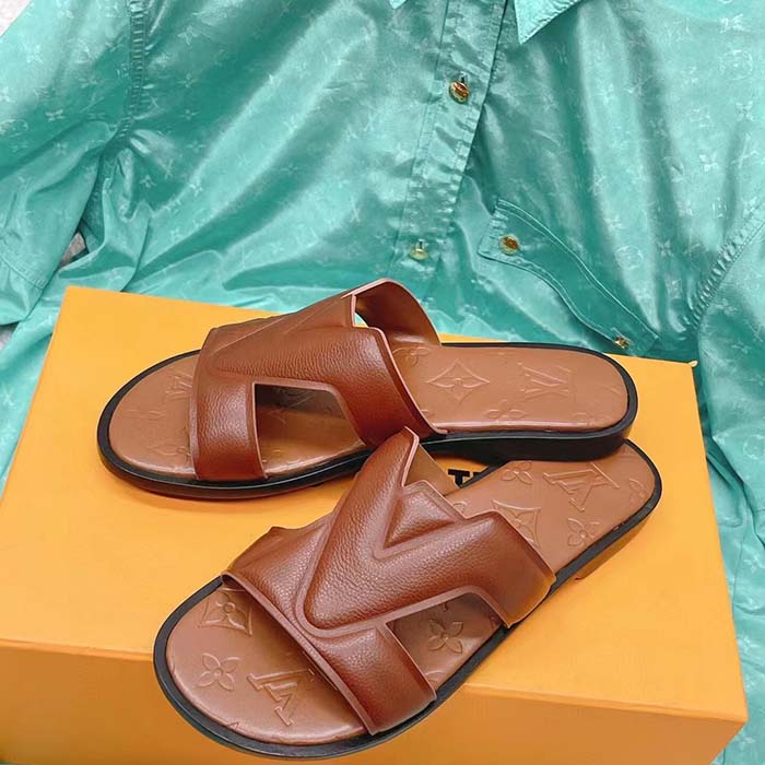 Louis Vuitton LV Unisex Oasis Mule Moka Brown Grained Calf Leather Rubber Outsole