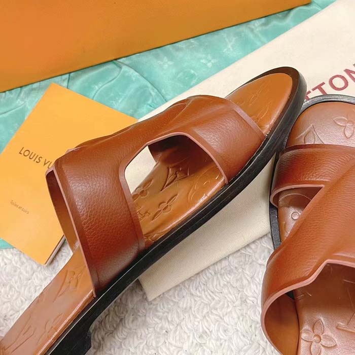 Louis Vuitton LV Unisex Oasis Mule Moka Brown Grained Calf Leather Rubber Outsole