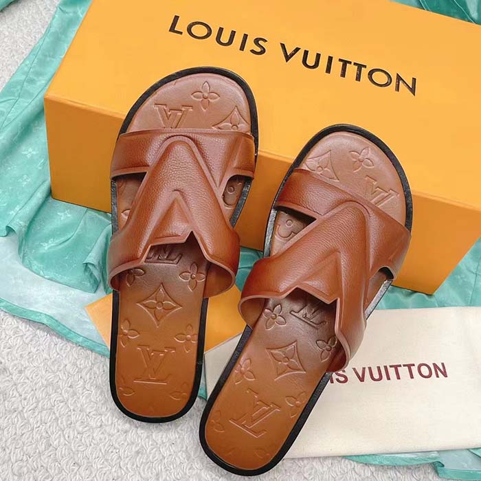 Louis Vuitton LV Unisex Oasis Mule Moka Brown Grained Calf Leather Rubber Outsole