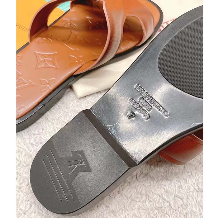 Louis Vuitton LV Unisex Oasis Mule Moka Brown Grained Calf Leather Rubber Outsole