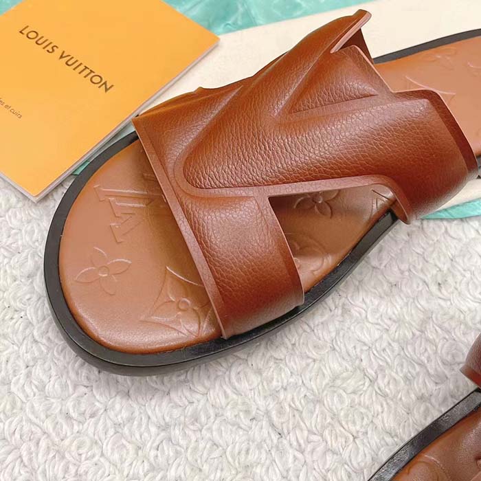 Louis Vuitton LV Unisex Oasis Mule Moka Brown Grained Calf Leather Rubber Outsole
